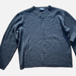 Brooks Brothers Fine Italian Merino Wool V Neck Knit Sweater Black Large